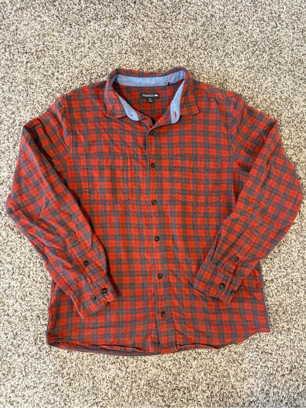 Toad&Co Orange and Gray Plaid Button-Down Flannagan LS Shirt